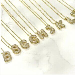 Bubble Letter T Pave Necklace Balloon Initial Rhinestone NEW